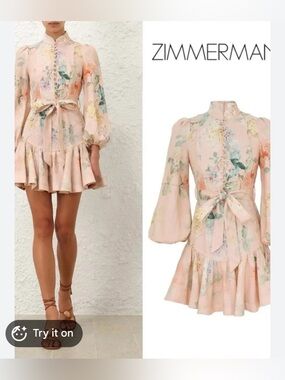 Zimmermann Illuminate Peplum Mini Dress in Peach Hydrangea size 1 US small